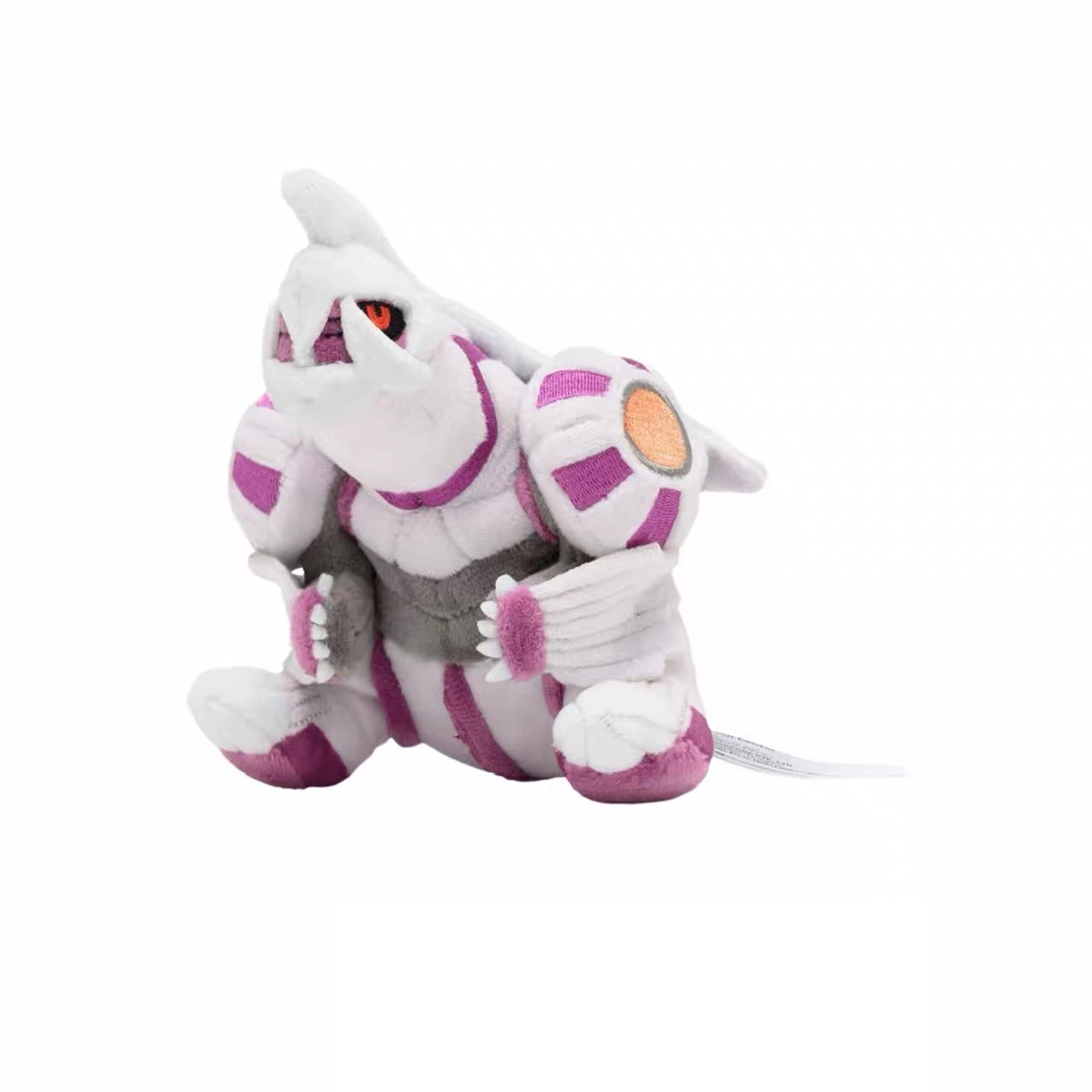 White Purple Armored Creature Plush Toy, Small Stuffed Animal Doll, Compact Collectible Plush Figure, Approx 12 cm for Display and Collection Gift