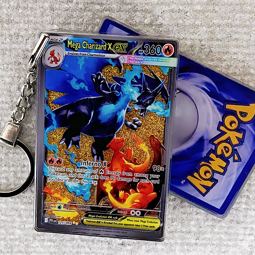Mega Charizard X EX Card Quicksand Keychain