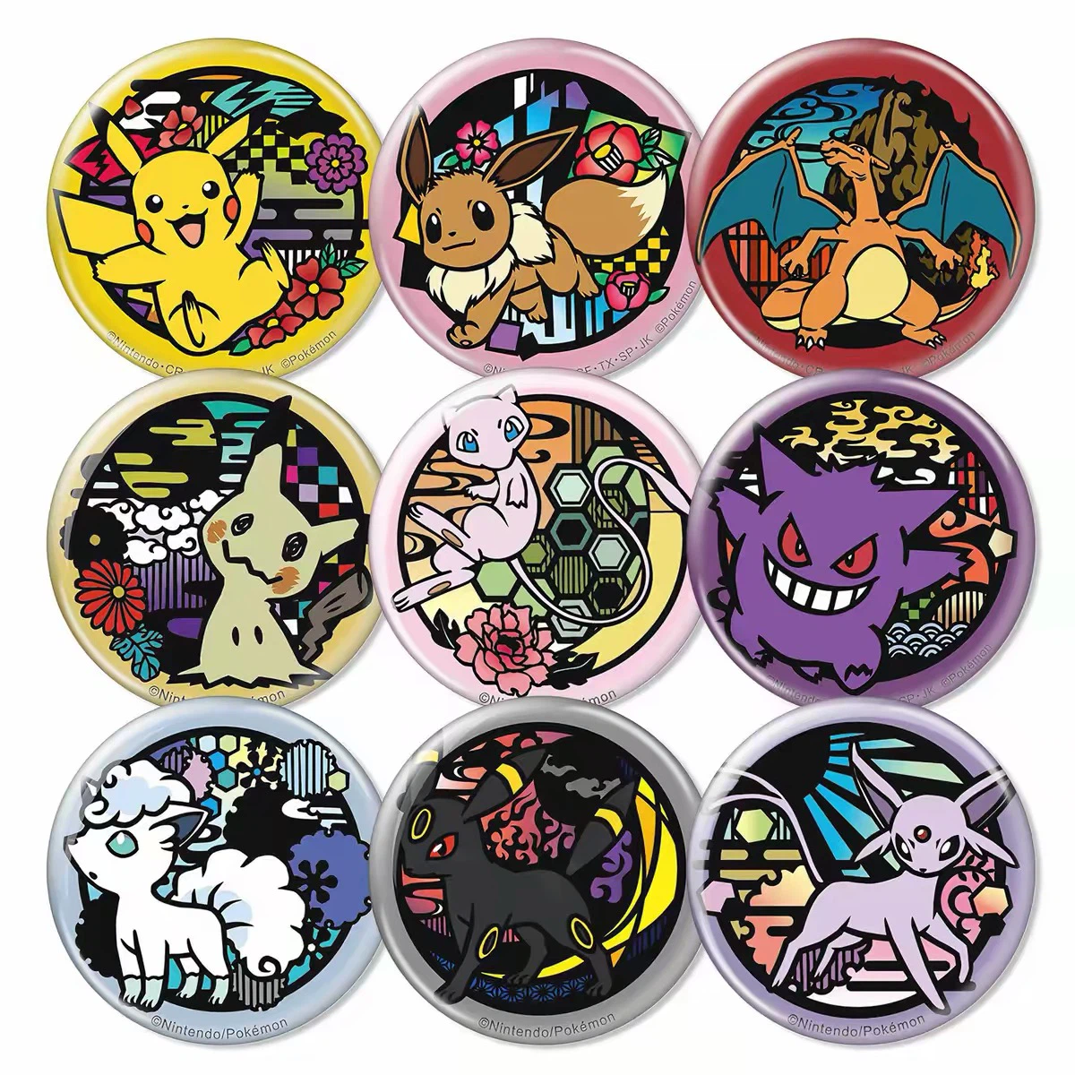 Pokemon Badge Button Magnets, 9‑Pack, Pikachu Eevee Gengar, Anime Collectible Refrigerator Magnets, Cartoon Decor Accessories