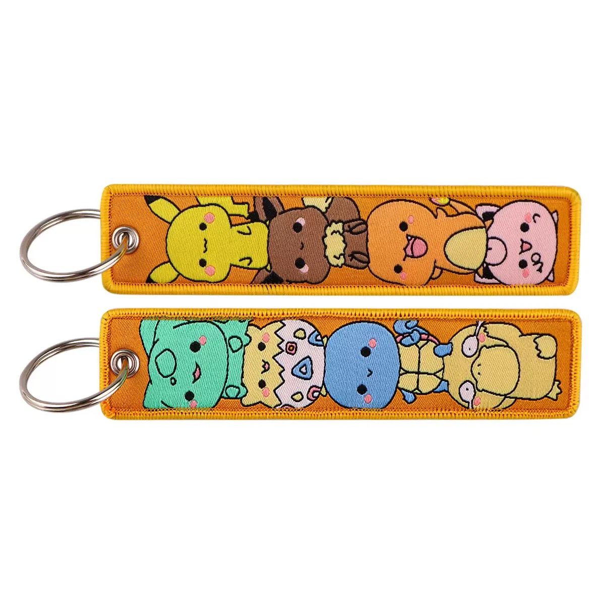 Chibi Pokémon Group Embroidered Key Tag, Double‑Sided Woven Jet Tag Keychain with Metal Ring ****