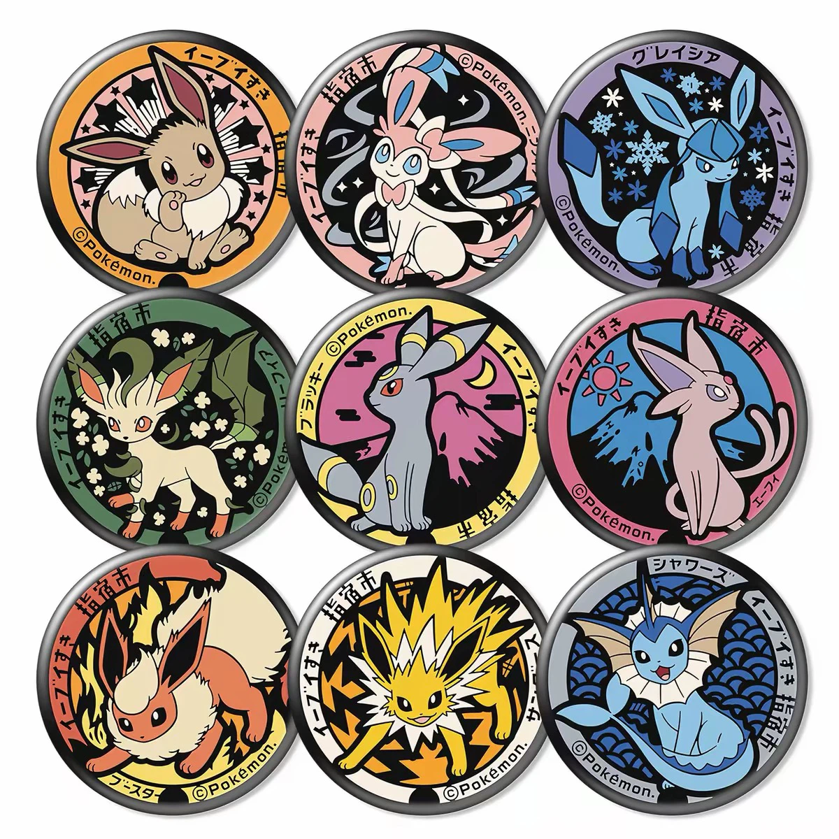 Pokemon Badge Button Magnets, 9‑Pack, Pikachu Eevee Gengar, Anime Collectible Refrigerator Magnets, Cartoon Decor Accessories