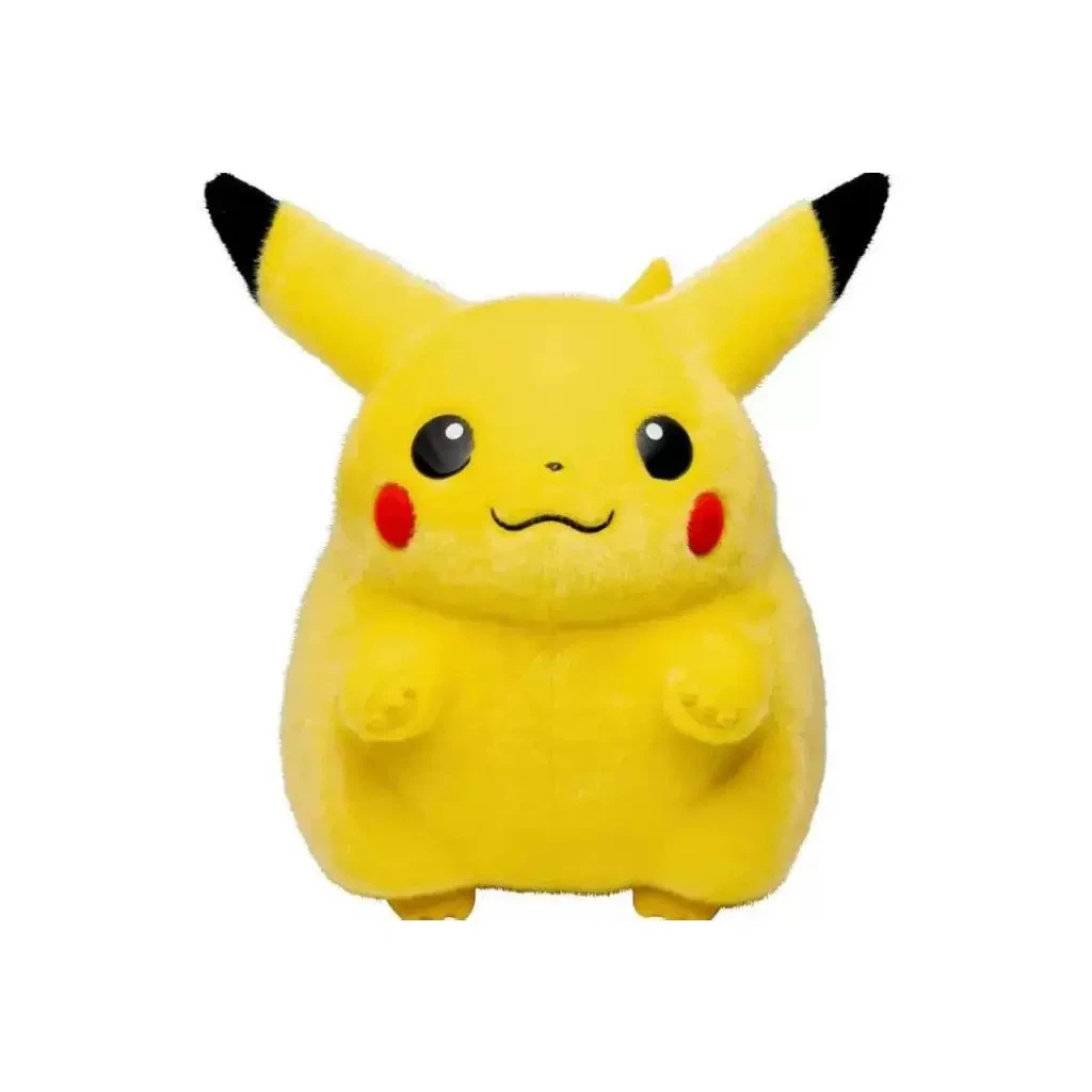Chubby Round Yellow Furry Creature Plush Toy, Cute Sitting Stuffed Doll with Red Cheek Patches and Long Pointed Ears, Soft Collectible Anime Plush for Kids & Fans