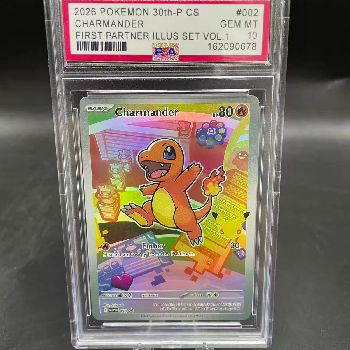 2026 Pokemon 30th‑P CS Charmander #002 First Partner Illustration Set Vol.1 PSA 10 Gem Mint Full Art Holo Slab