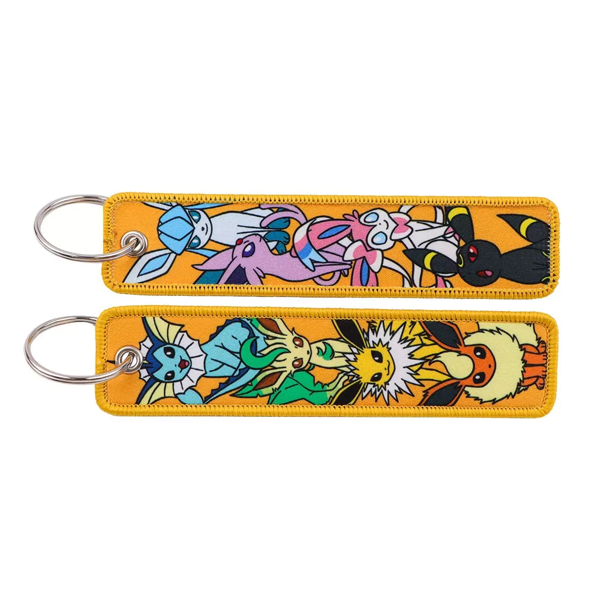 Eevee Evolutions Pokémon Embroidered Key Tag, Double‑Sided Woven Jet Tag Keychain with Metal Ring ****