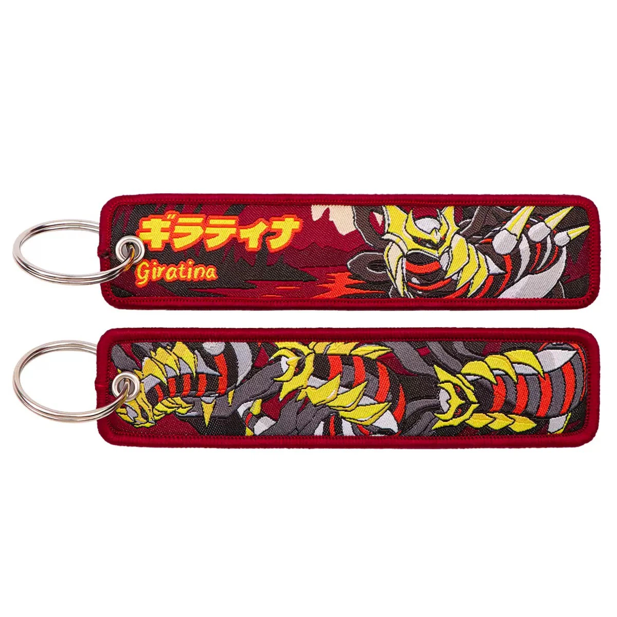 Giratina Pokémon Embroidered Key Tag, Double‑Sided Woven Jet Tag Keychain with Metal Ring ****