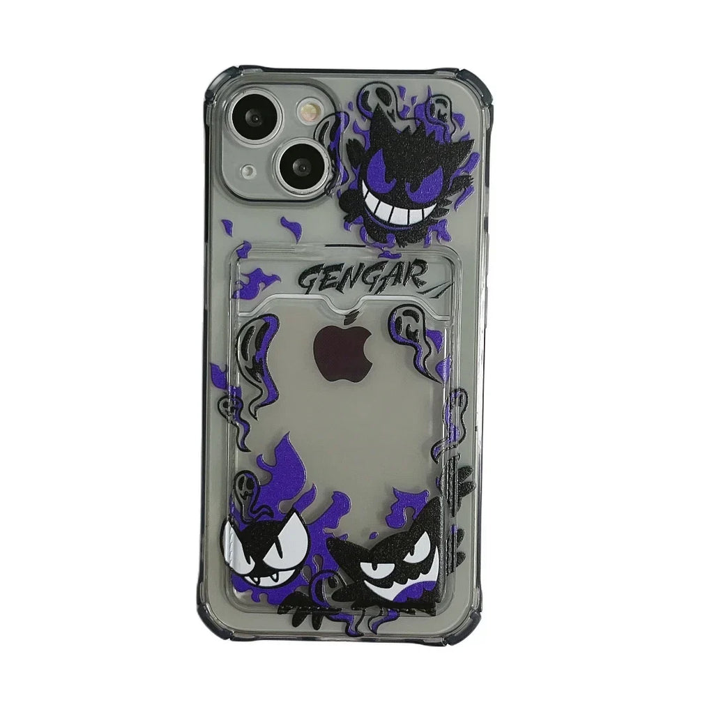 Cute Gengar Pikachu Card Pocket Phone Case For iPhone