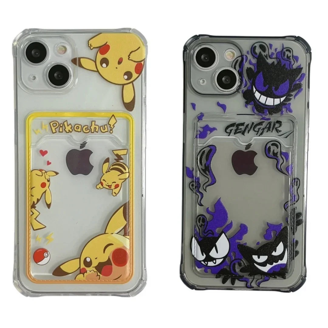 Cute Gengar Pikachu Card Pocket Phone Case For iPhone