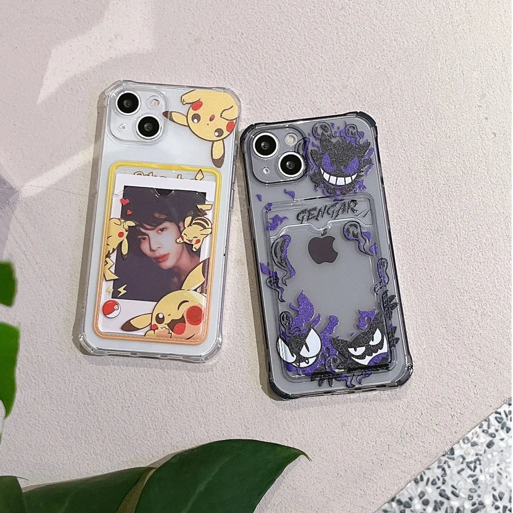 Cute Gengar Pikachu Card Pocket Phone Case For iPhone