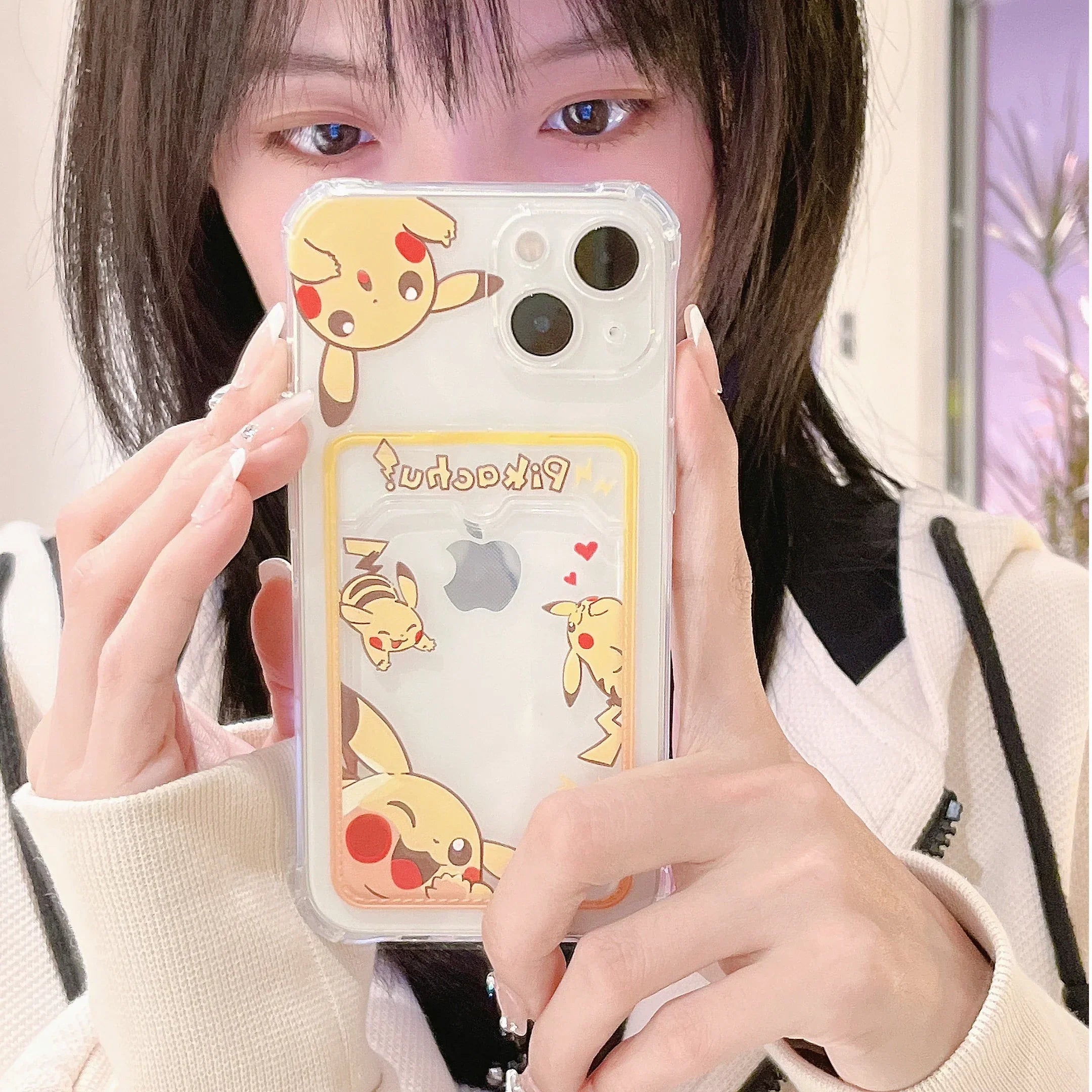 Cute Gengar Pikachu Card Pocket Phone Case For iPhone
